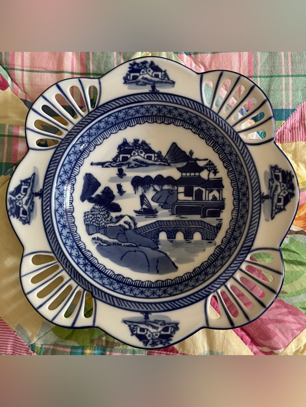🍒BLUE CANTON for MOUNT VERNON Martha Washington Blue & White 8 5/8” Dish Plate